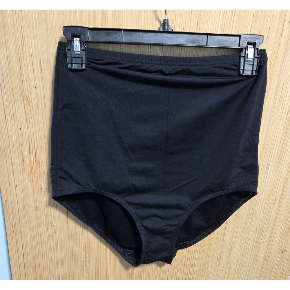 Lands End Womens High‎ Waisted Bikini Bottoms Black Full Coverage Swim Size 8